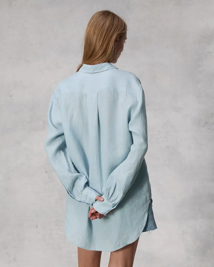 Women Rag and Bone Tops Maxine Striped Linen Shirt Blue Stripe Women Rag and Bone Tops Maxine Striped Linen Shirt Blue Stripe