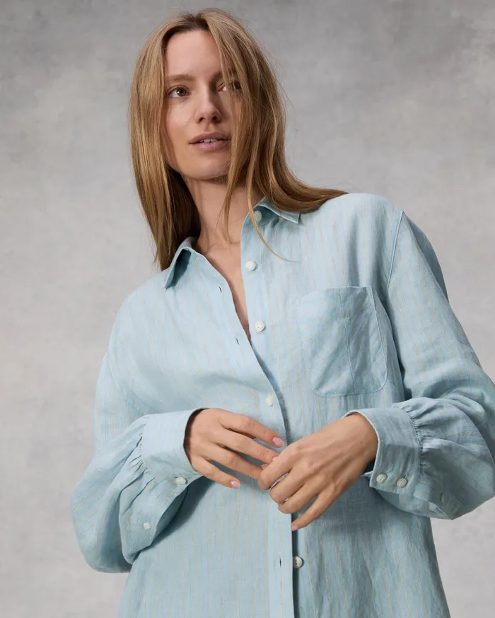 Women Rag and Bone Tops Maxine Striped Linen Shirt Blue Stripe Women Rag and Bone Tops Maxine Striped Linen Shirt Blue Stripe