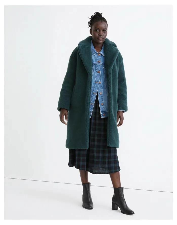 Women Resourced Sherpa Teddy Coat Smoky Spruce Madewell Jackets