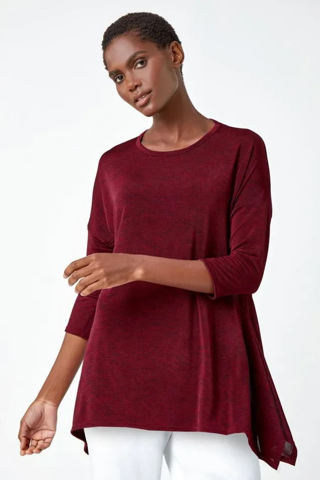 Women Red Marl Soft Stretch Top Roman Tops