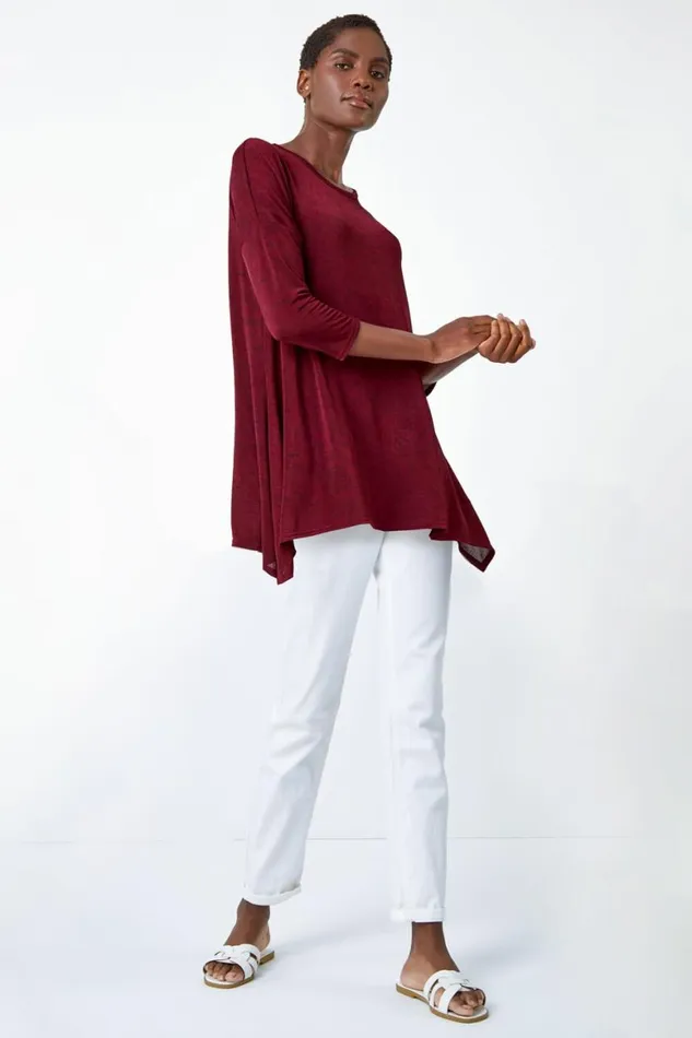 Women Red Marl Soft Stretch Top Roman Tops