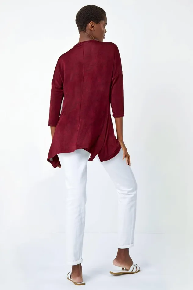 Women Red Marl Soft Stretch Top Roman Tops