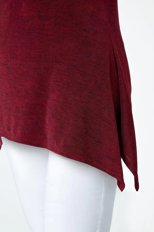 Women Red Marl Soft Stretch Top Roman Tops