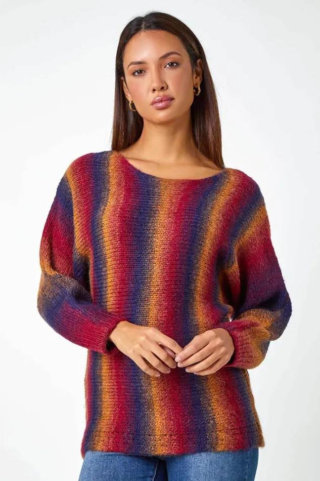 Women Red Ombre Stripe Wool Blend Jumper Roman Knitwear