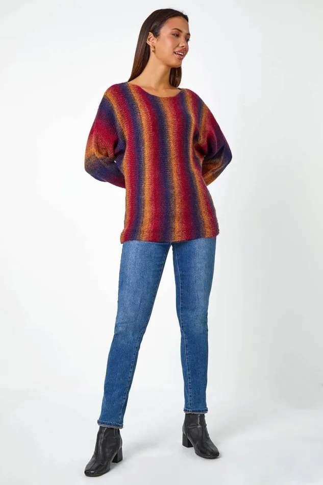 Women Red Ombre Stripe Wool Blend Jumper Roman Knitwear