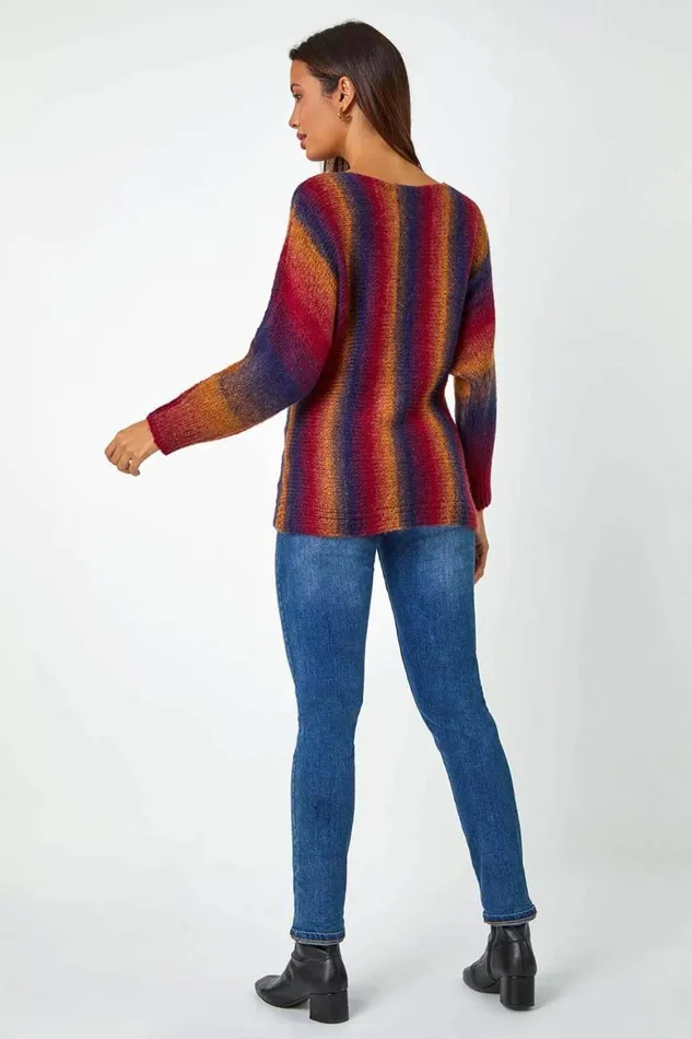 Women Red Ombre Stripe Wool Blend Jumper Roman Knitwear