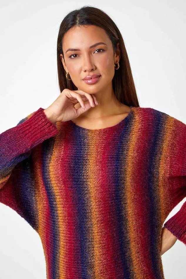 Women Red Ombre Stripe Wool Blend Jumper Roman Knitwear