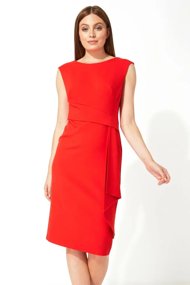 Women Red Ruched Waist Cocktail Dress Roman Dresses