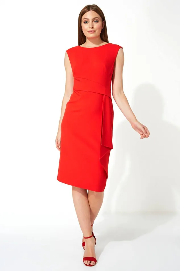 Women Red Ruched Waist Cocktail Dress Roman Dresses