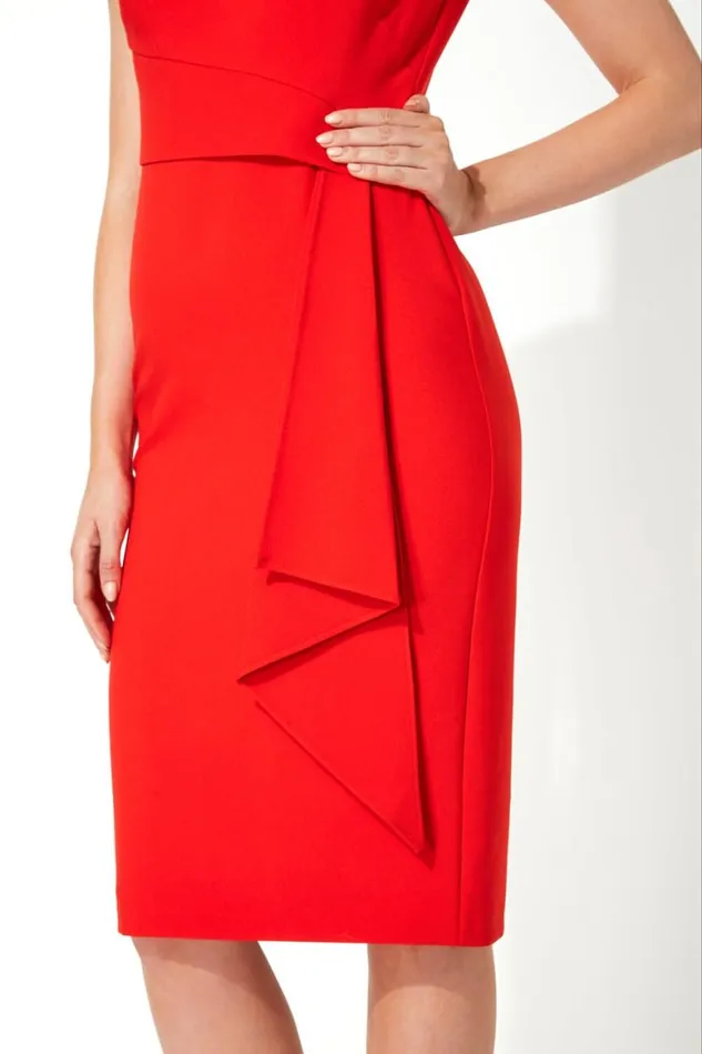 Women Red Ruched Waist Cocktail Dress Roman Dresses