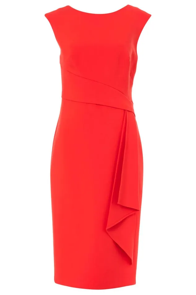 Women Red Ruched Waist Cocktail Dress Roman Dresses