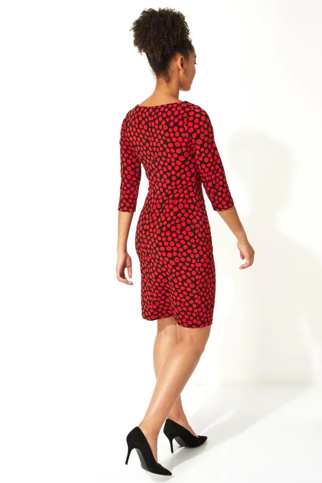 Women Red Spot Twist Waist Shift Dress Roman Dresses