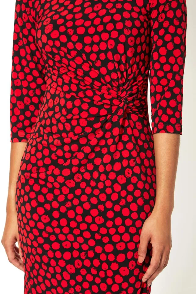 Women Red Spot Twist Waist Shift Dress Roman Dresses