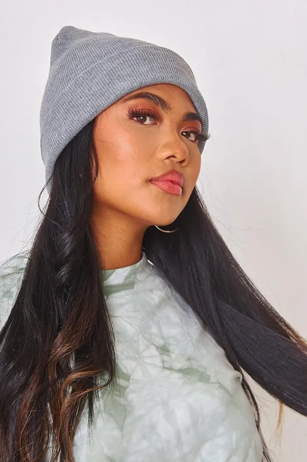 Women Ribbed Beanie Hat In Grey Grey Brentiny Paris Beanie