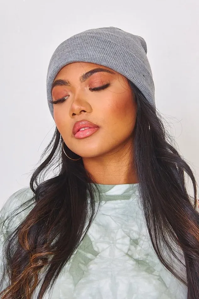 Women Ribbed Beanie Hat In Grey Grey Brentiny Paris Beanie