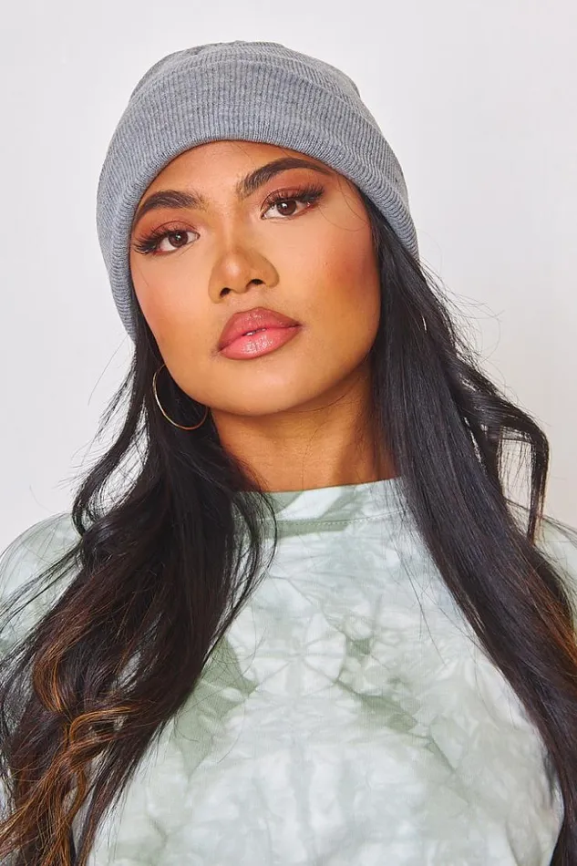 Women Ribbed Beanie Hat In Grey Grey Brentiny Paris Beanie