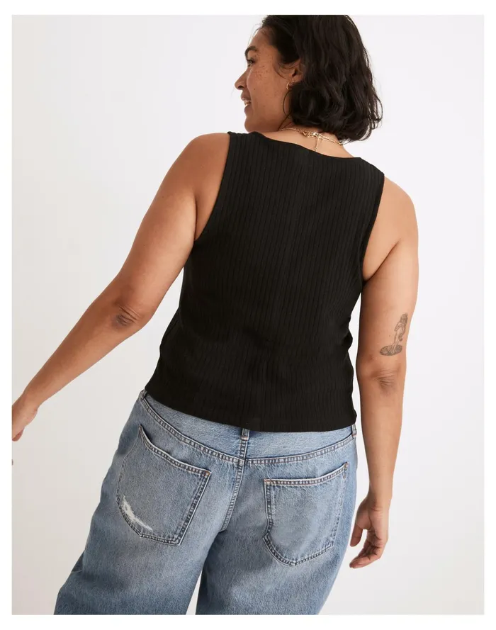 Women Ribbed Button Front Crop Tank True Black Madewell Tops and Shirts Women Ribbed Button Front Crop Tank True Black Madewell Tops and Shirts