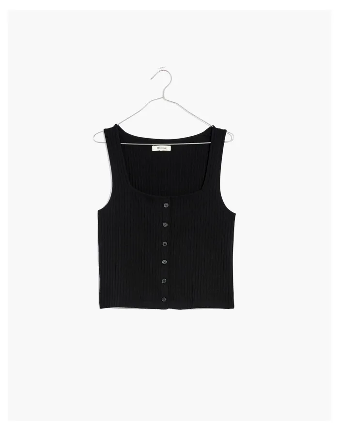 Women Ribbed Button Front Crop Tank True Black Madewell Tops and Shirts Women Ribbed Button Front Crop Tank True Black Madewell Tops and Shirts