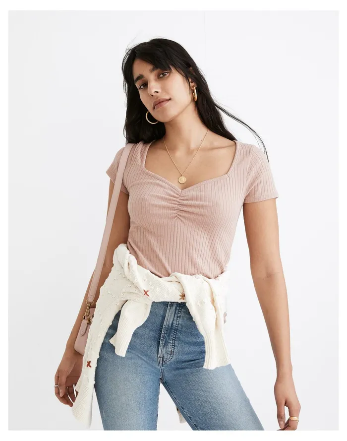 Women Ribbed Sweetheart Tee Dusty Blush Madewell Tops and Shirts