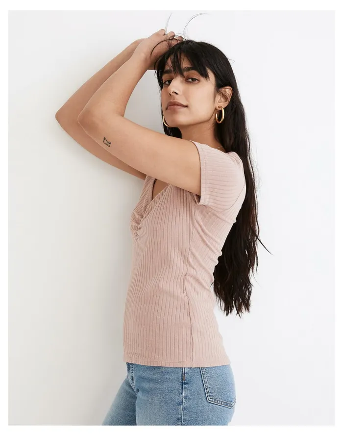 Women Ribbed Sweetheart Tee Dusty Blush Madewell Tops and Shirts Women Ribbed Sweetheart Tee Dusty Blush Madewell Tops and Shirts