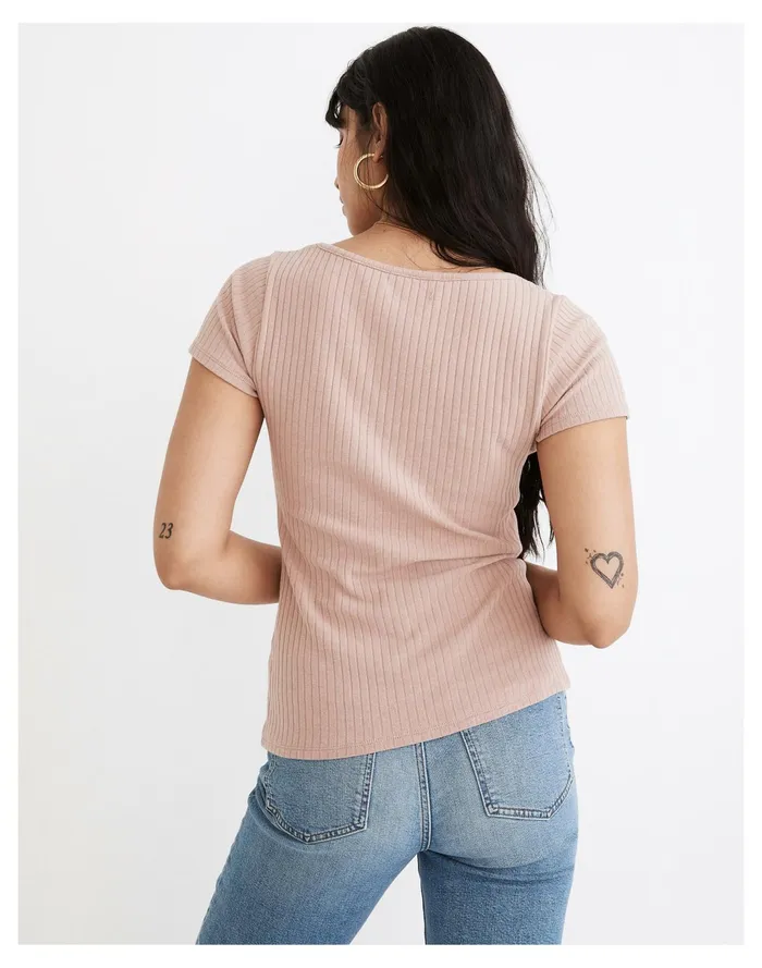 Women Ribbed Sweetheart Tee Dusty Blush Madewell Tops and Shirts Women Ribbed Sweetheart Tee Dusty Blush Madewell Tops and Shirts