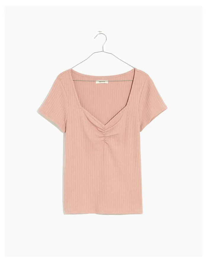 Women Ribbed Sweetheart Tee Dusty Blush Madewell Tops and Shirts Women Ribbed Sweetheart Tee Dusty Blush Madewell Tops and Shirts