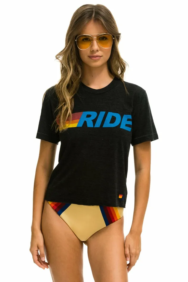 Women RIDE LOGO BOYFRIEND TEE 8211 BLACK Aviator Nation UnisexTees