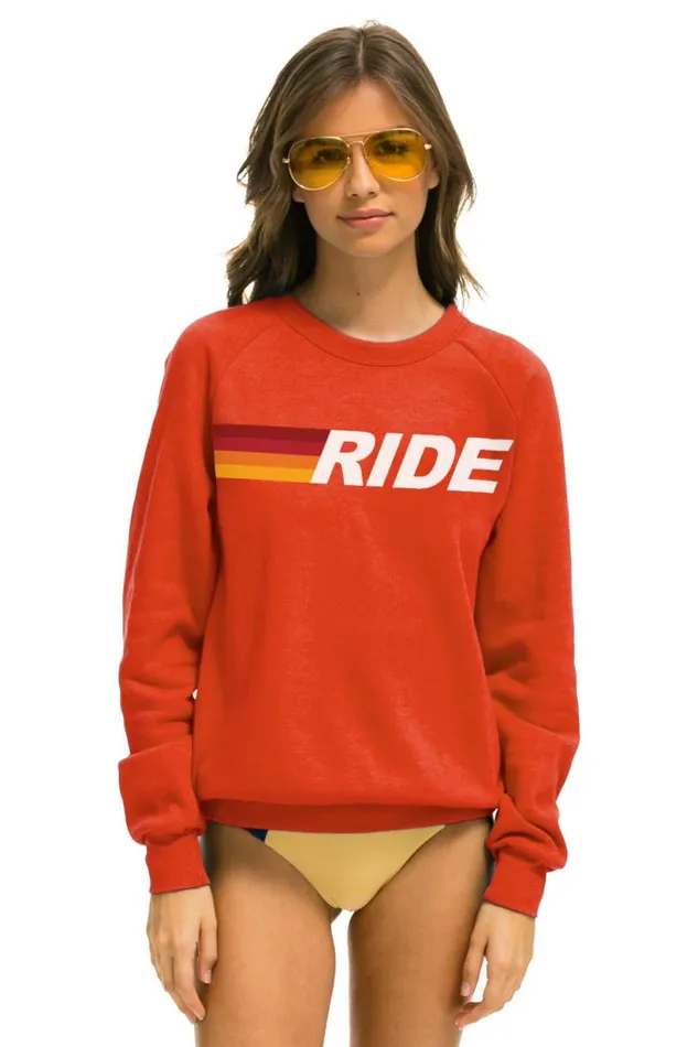 Women RIDE LOGO WHITE CREW SWEATSHIRT 8211 ORANGE Aviator Nation UnisexCrewSweatshirt