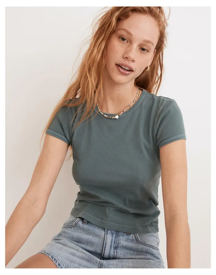 Women Rivet and Thread Garment Dyed Baby Tee Faded Shale Madewell Tees