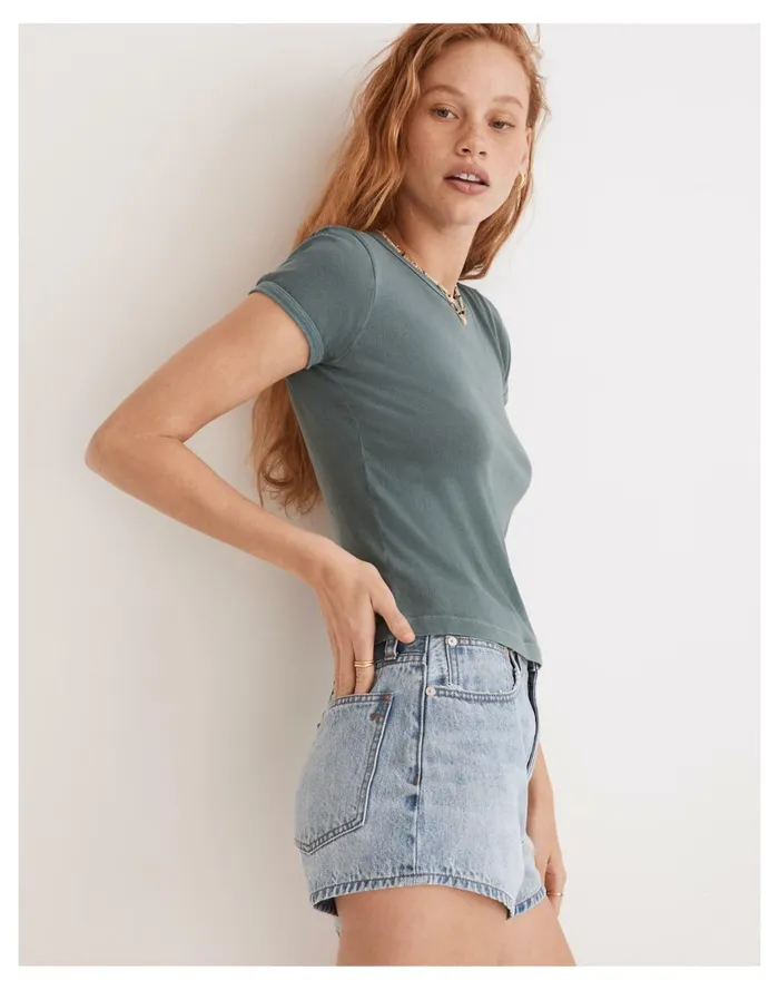 Women Rivet and Thread Garment Dyed Baby Tee Faded Shale Madewell Tees Women Rivet and Thread Garment Dyed Baby Tee Faded Shale Madewell Tees