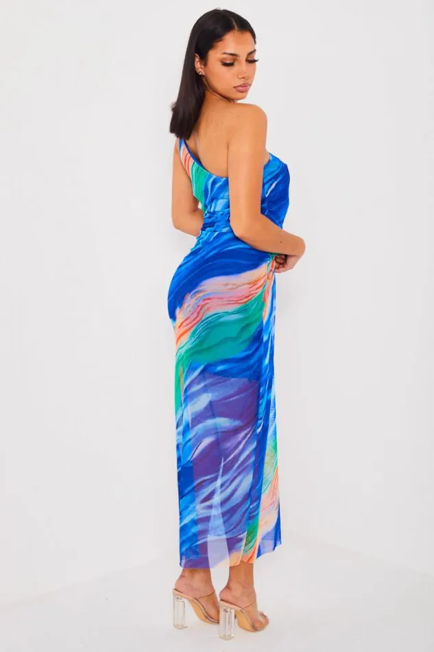 Women Robe Bleue One Shoulder En Voile Blue Brentiny Paris Short Dresses