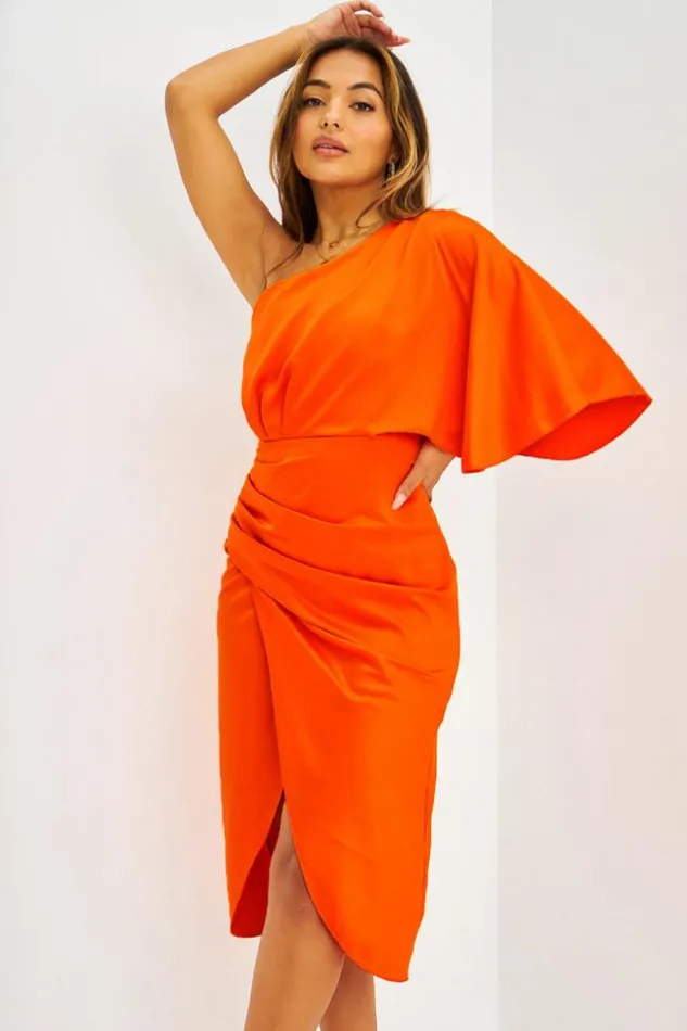Women Robe Drape Asymtrique Orange Orange Brentiny Paris Ceremonial Outfits
