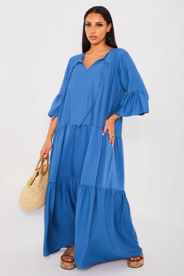 Women Robe Longue vase Bleue Blue Brentiny Paris Short Dresses