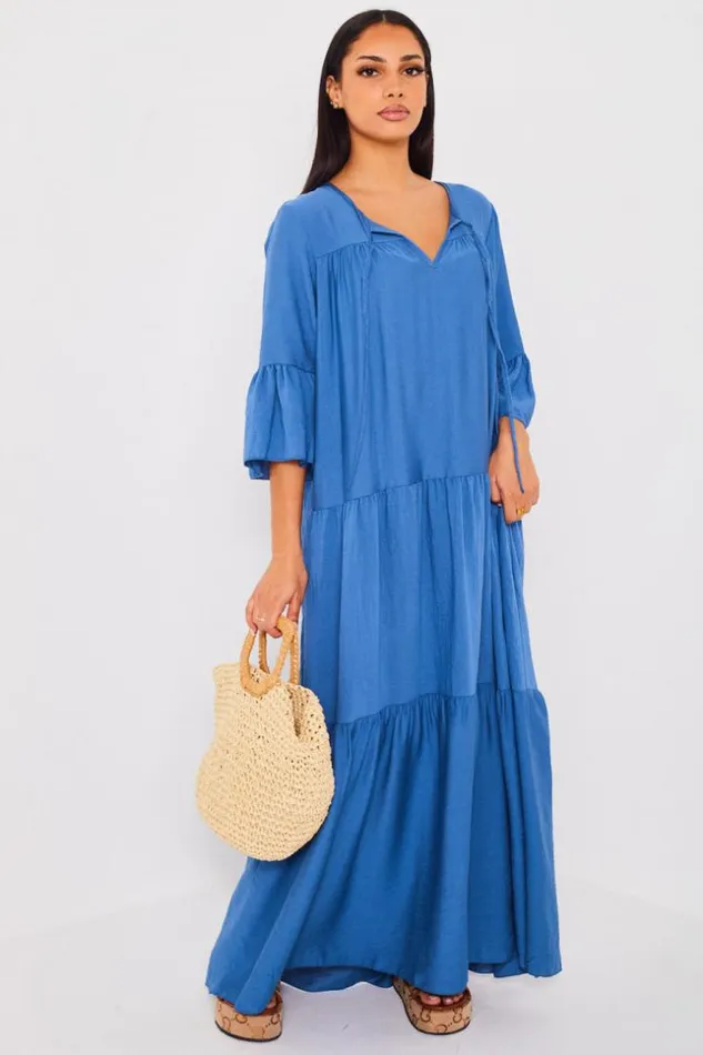 Women Robe Longue vase Bleue Blue Brentiny Paris Short Dresses