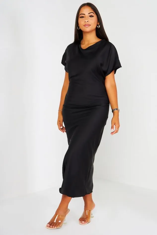 Women Robe Noire Longue Satine Black Brentiny Paris Ceremonial Outfits