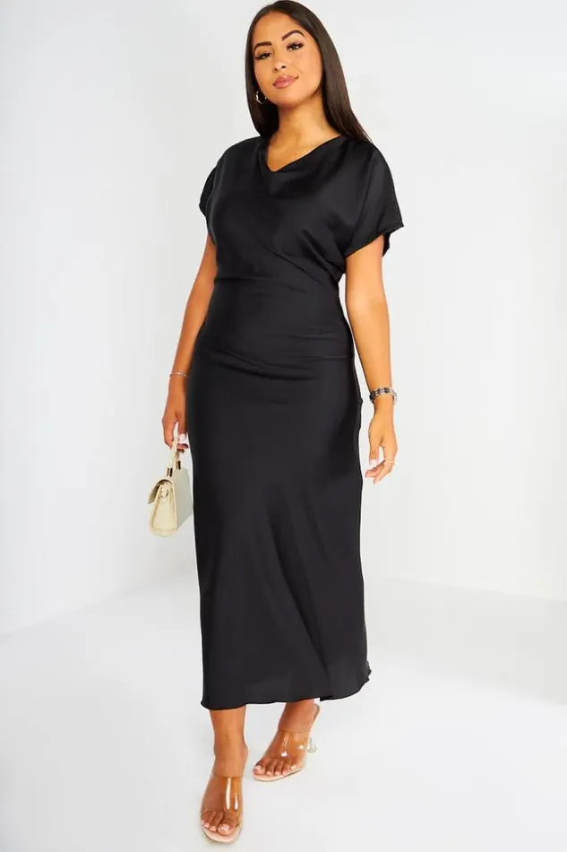 Women Robe Noire Longue Satine Black Brentiny Paris Ceremonial Outfits