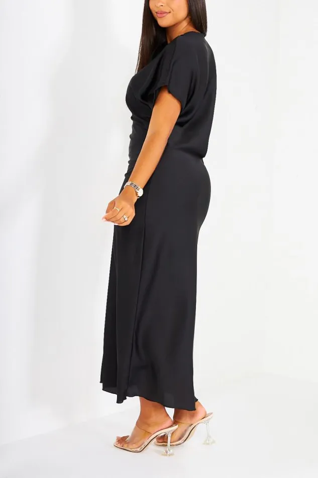 Women Robe Noire Longue Satine Black Brentiny Paris Ceremonial Outfits