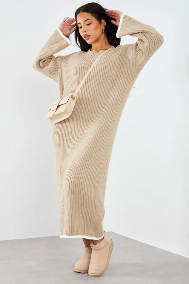 Women Robe Pull Beige Fonc Longue Darkbeige Brentiny Paris Short Dresses
