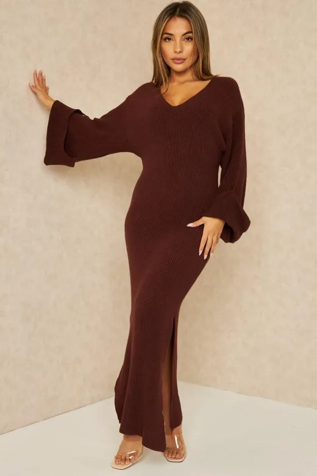 Women Robe Pull Longue Ctele Marron Brown Brentiny Paris Short Dresses