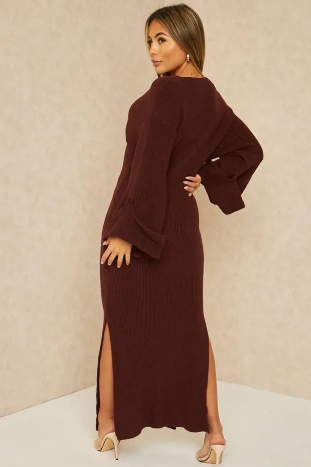 Women Robe Pull Longue Ctele Marron Brown Brentiny Paris Short Dresses