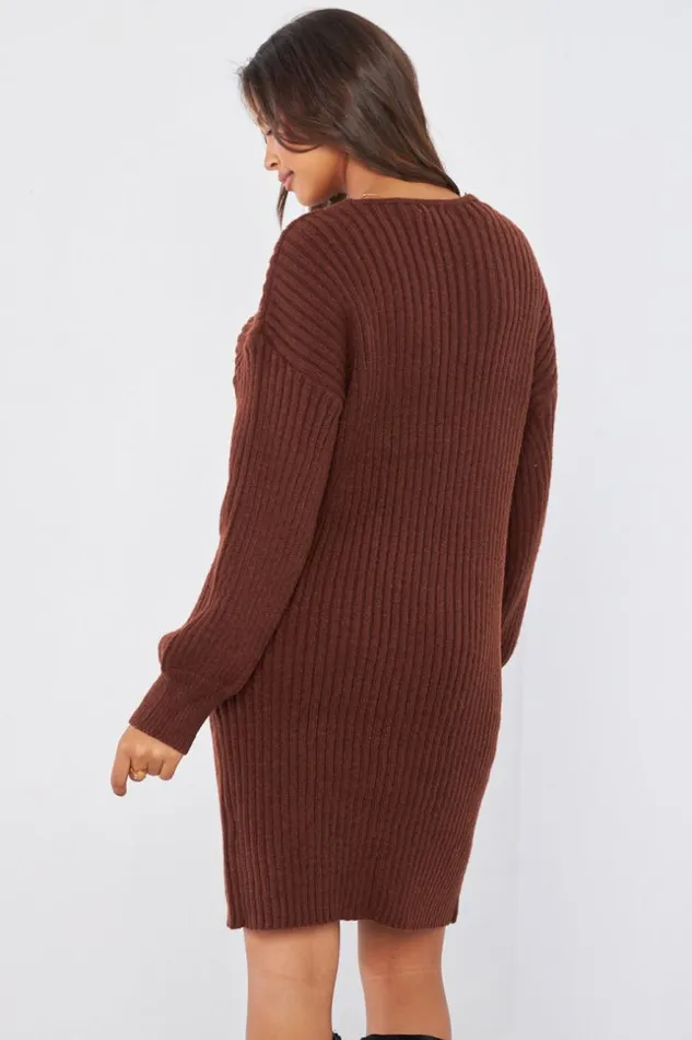 Women Robe Pull Marron Courte Brown Brentiny Paris Short Dresses