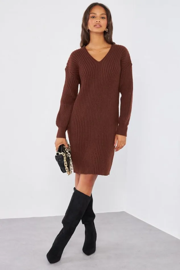 Women Robe Pull Marron Courte Brown Brentiny Paris Short Dresses