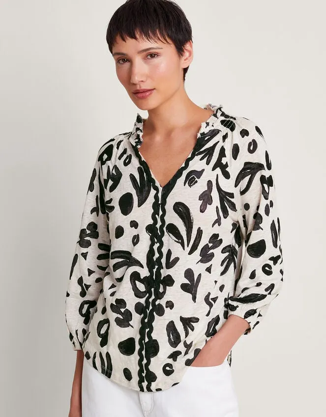 Women Rosa Print Linen Top Ivory Monsoon Tops and Blouses