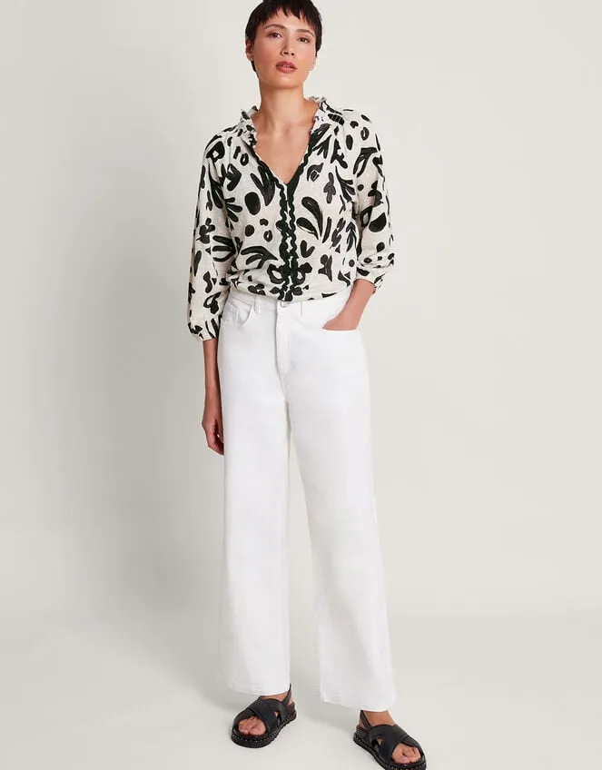 Women Rosa Print Linen Top Ivory Monsoon Tops and Blouses