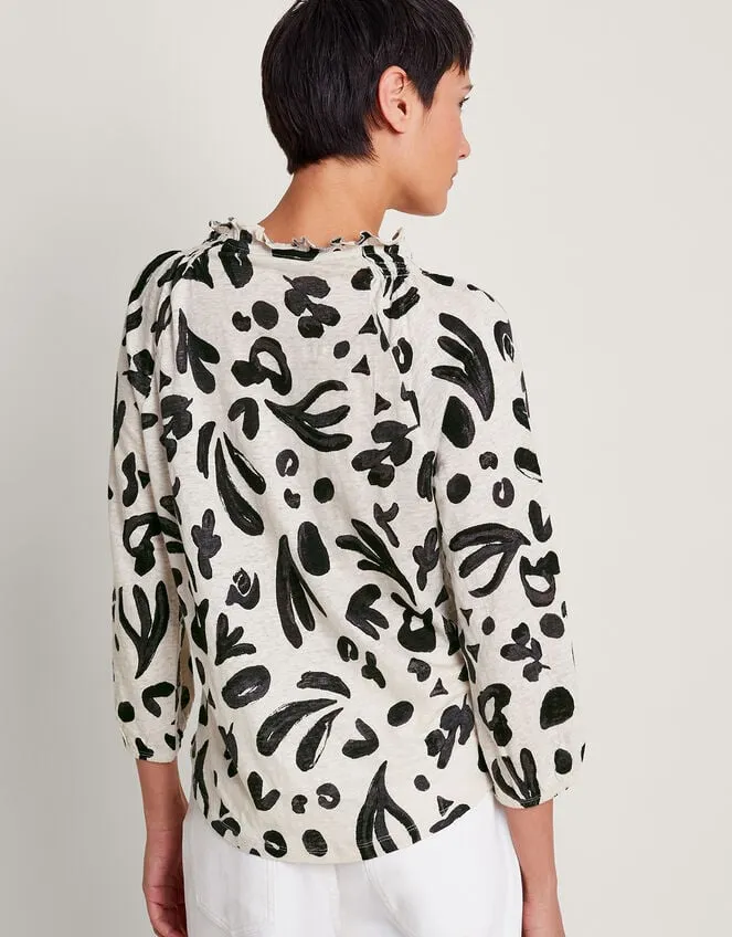 Women Rosa Print Linen Top Ivory Monsoon Tops and Blouses