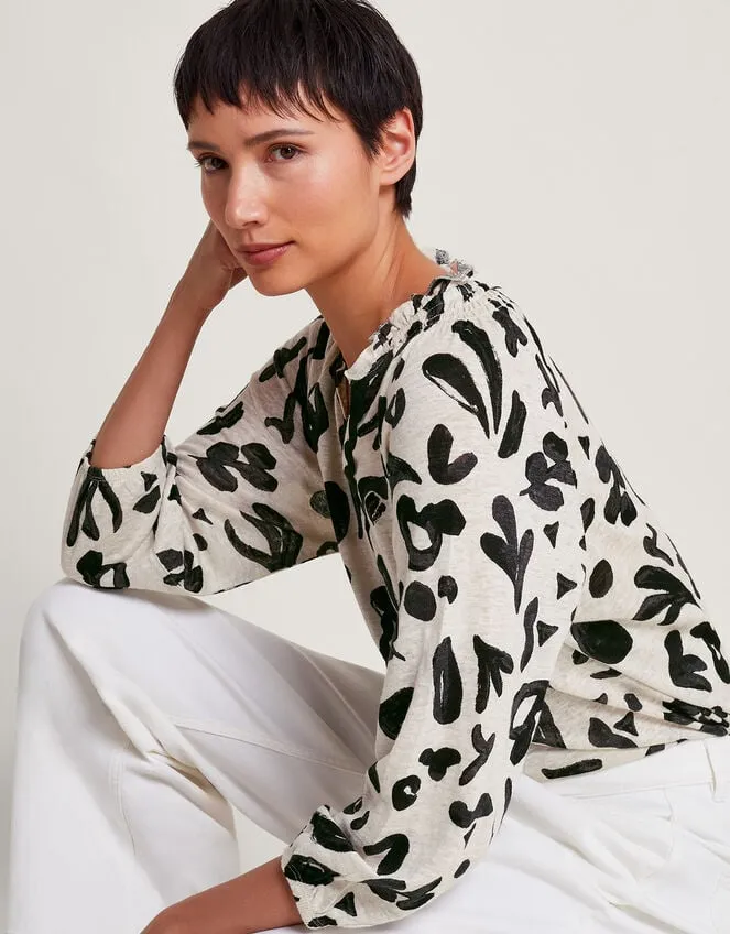 Women Rosa Print Linen Top Ivory Monsoon Tops and Blouses
