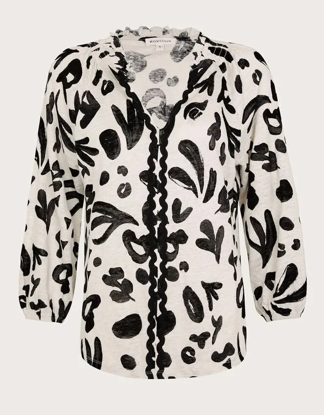 Women Rosa Print Linen Top Ivory Monsoon Tops and Blouses