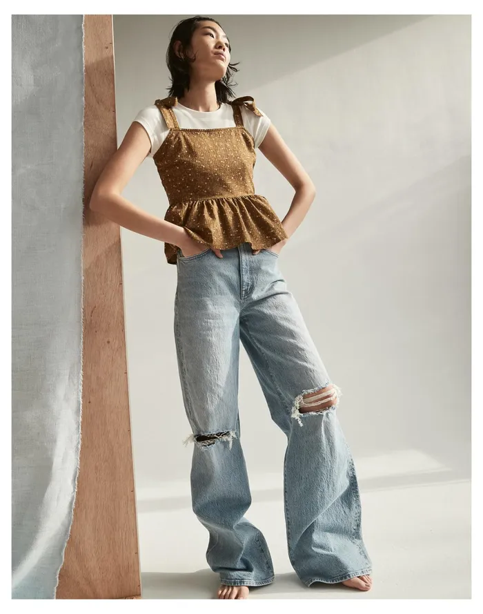 Women Rosalie Tie Strap Top In Daisy Stitch Weathered Olive Madewell Tops and Shirts
