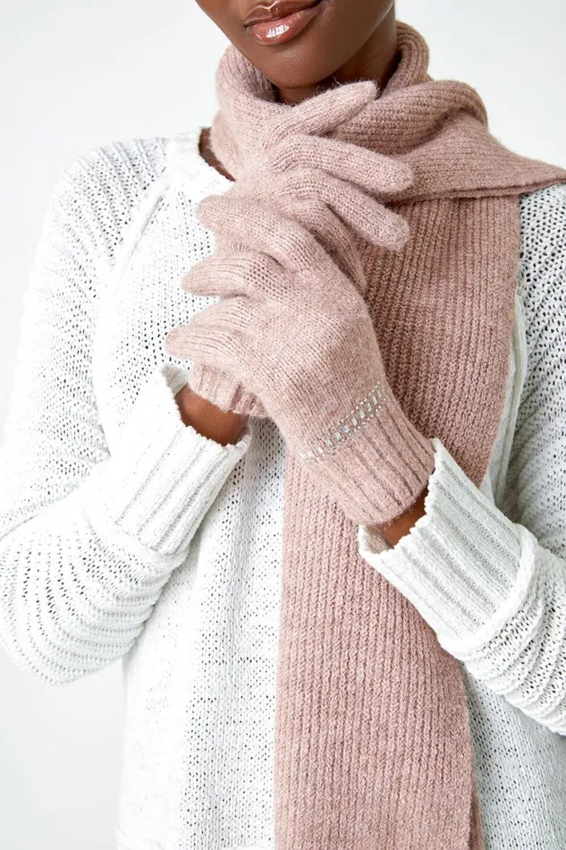 Women Rose One Size Embellished Knit Gloves Roman Scarves