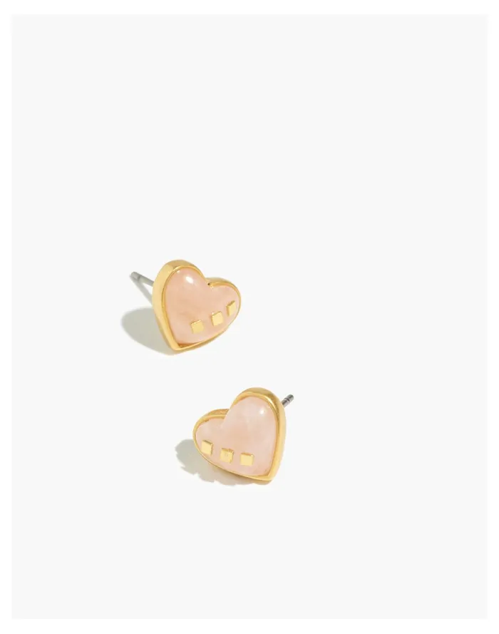 Women Rose Quartz Heart Stud Earrings Antique Coral Madewell Earrings